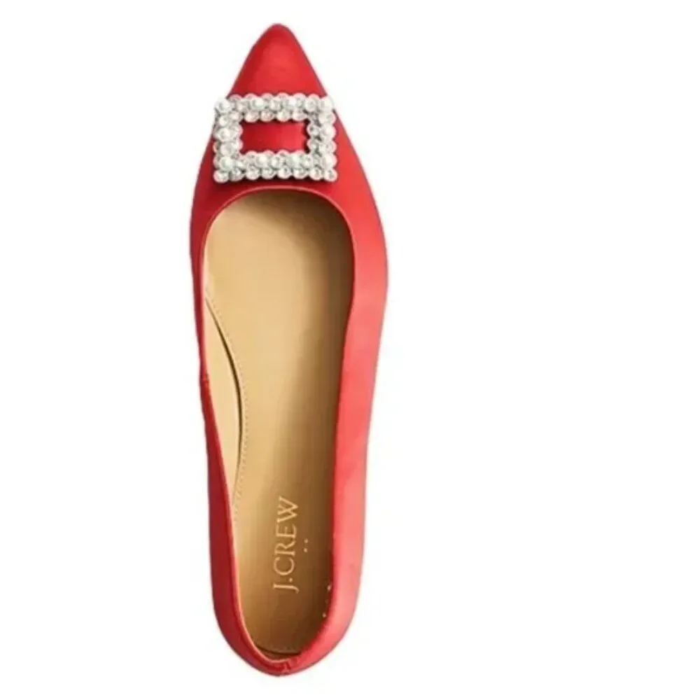 J.Crew Factory Crystal Embellished Pointed-Toe Satin Flats‎ - Size 8(NEW IN BOX)